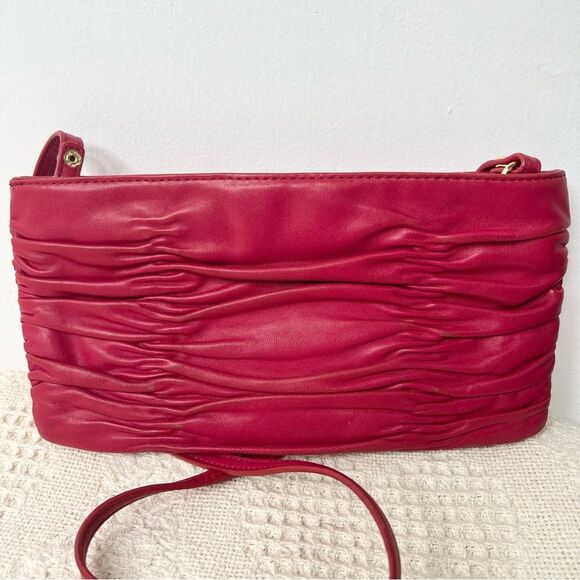 Y2K Michael Kors Red Pleated Leather Clutch Shoulder Bag Gathered Convertible - Picture 4 of 7
